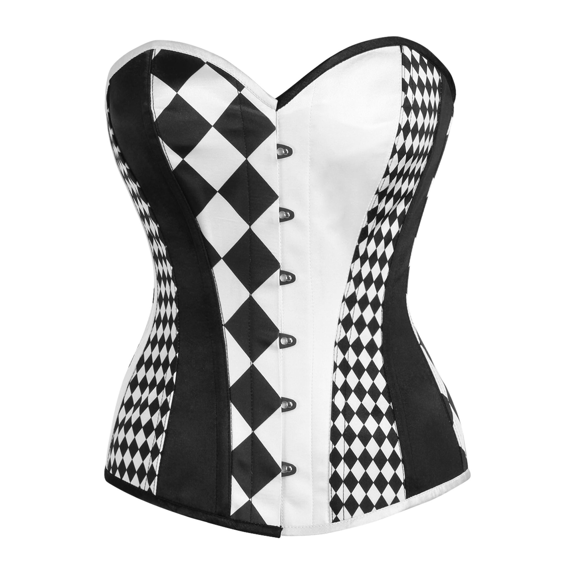 2490 Top Drawer Black/White Print Steel Boned Corset